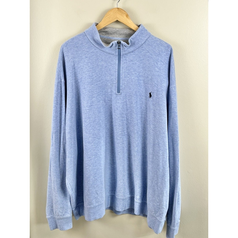 Polo Ralph Lauren Men's‎ Heather Blue 1/4 Zip Pullover Sweater Size 3XB Preppy